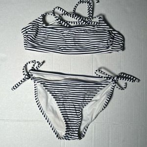 Blue and white striped bikini